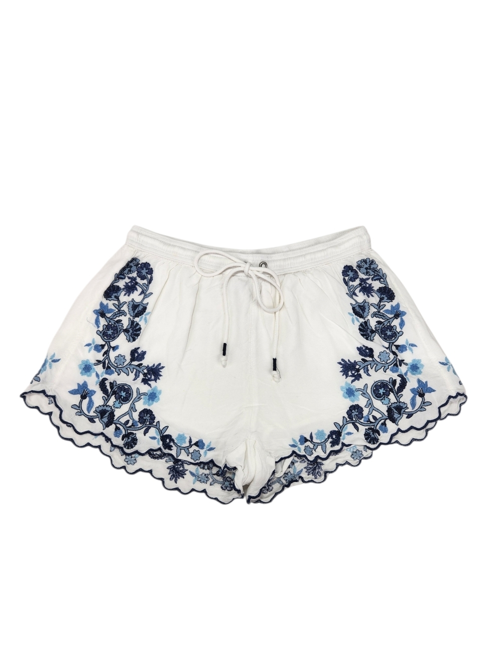 A&F Blue Floral Embroidered Scalloped Shorts - White Boho Flowy XS